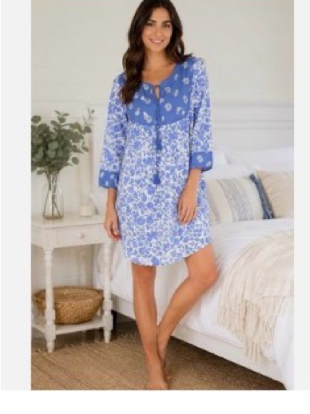 PJ Salvage Blue Floral Cotton Sleep Tunic